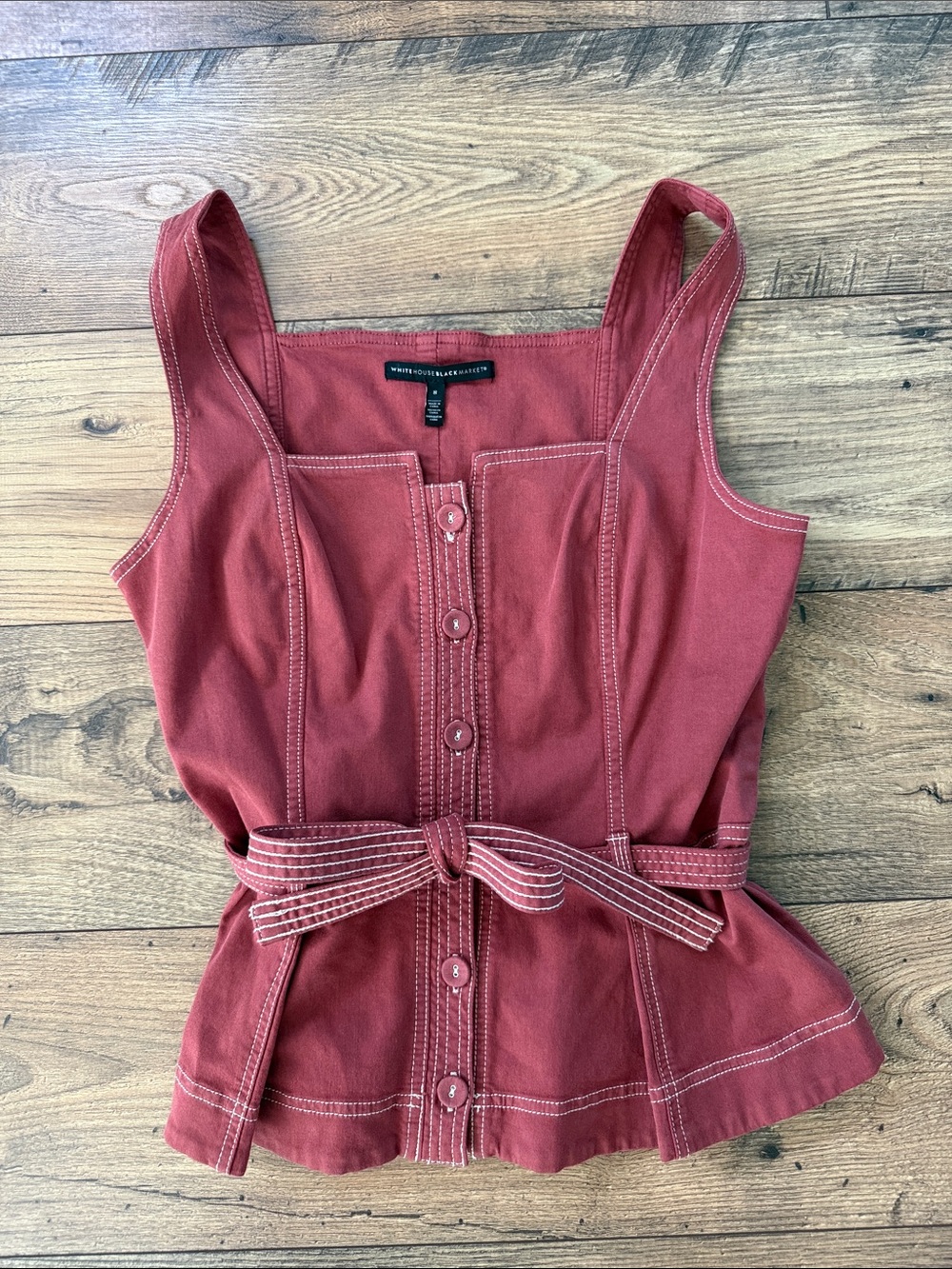 White House Black Market Rust Red Button-Front Belted Tank